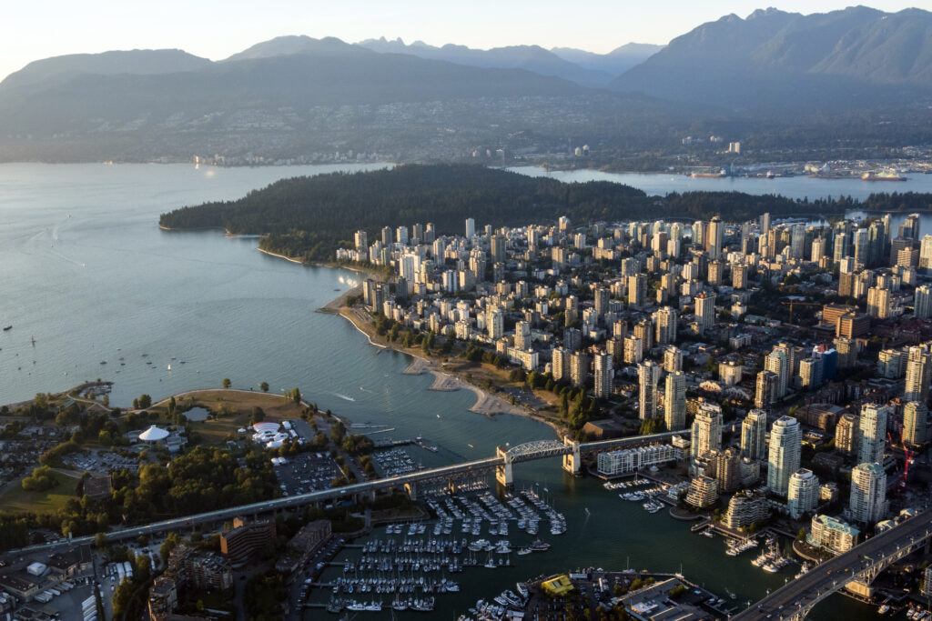 airplane view of downtown Vancouver Canada