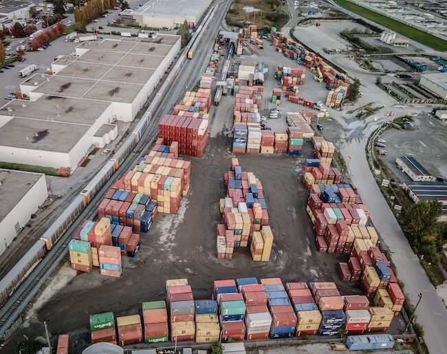 Aerial view of shipping containers in the WTC Group shipping yard.